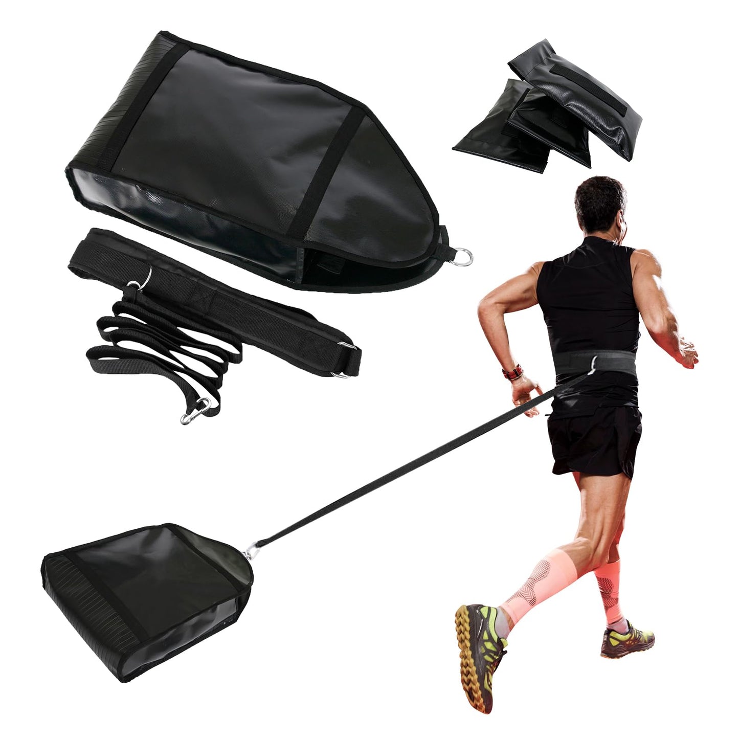 doksmeria Weight Sled Trainer Adjustable, Upgrade Sandbag Sled Trainer Resistance Sled Trainer for Sprinter Speed Training Indoor Outdoor, Running Sled Trainer with 3 Weight Sandbags