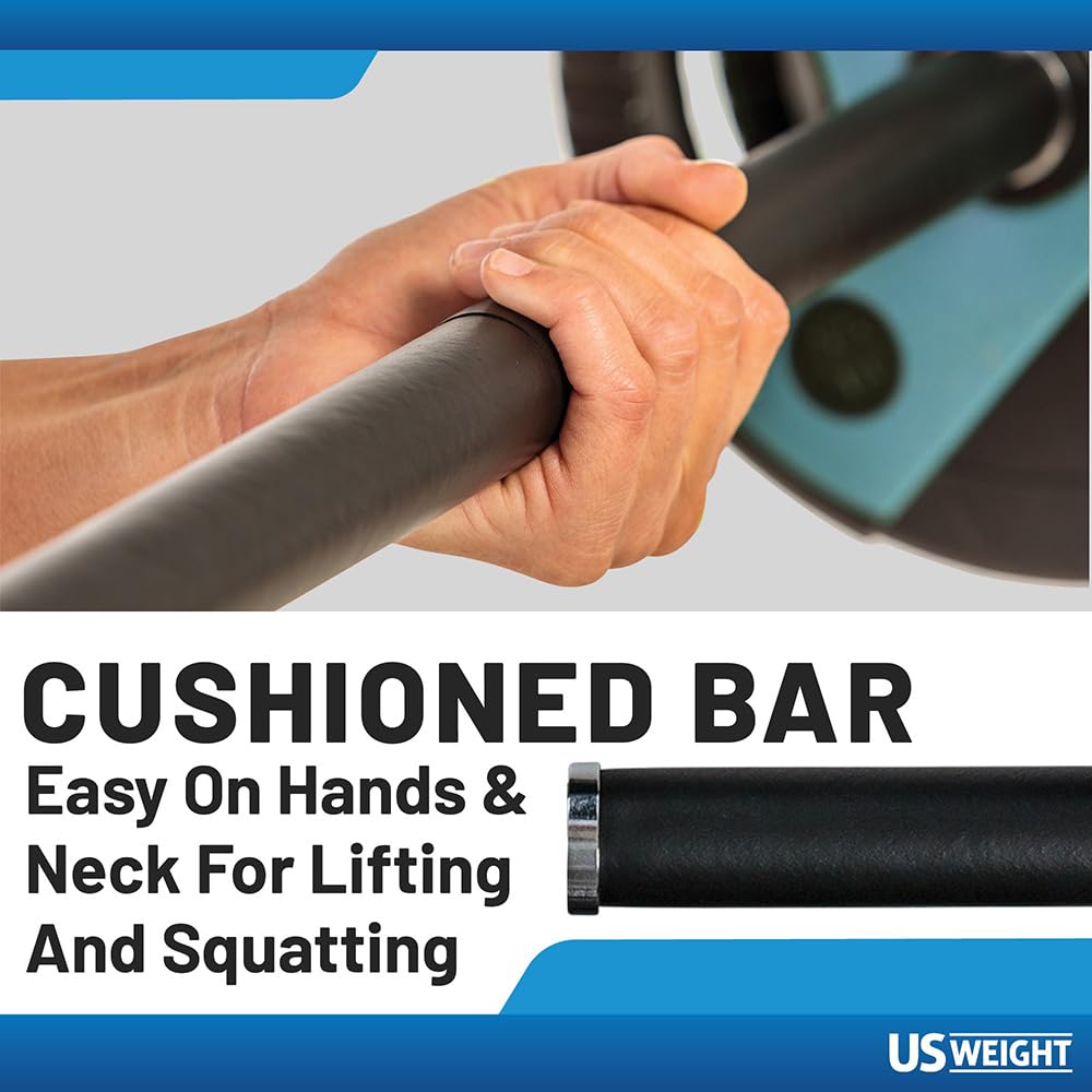 US Weight 54 LB Perfect Barbell Weight Set for Home Gym with 55” padded Bar, Adjustable Weights for Exercise, Lifting and to Build Muscle