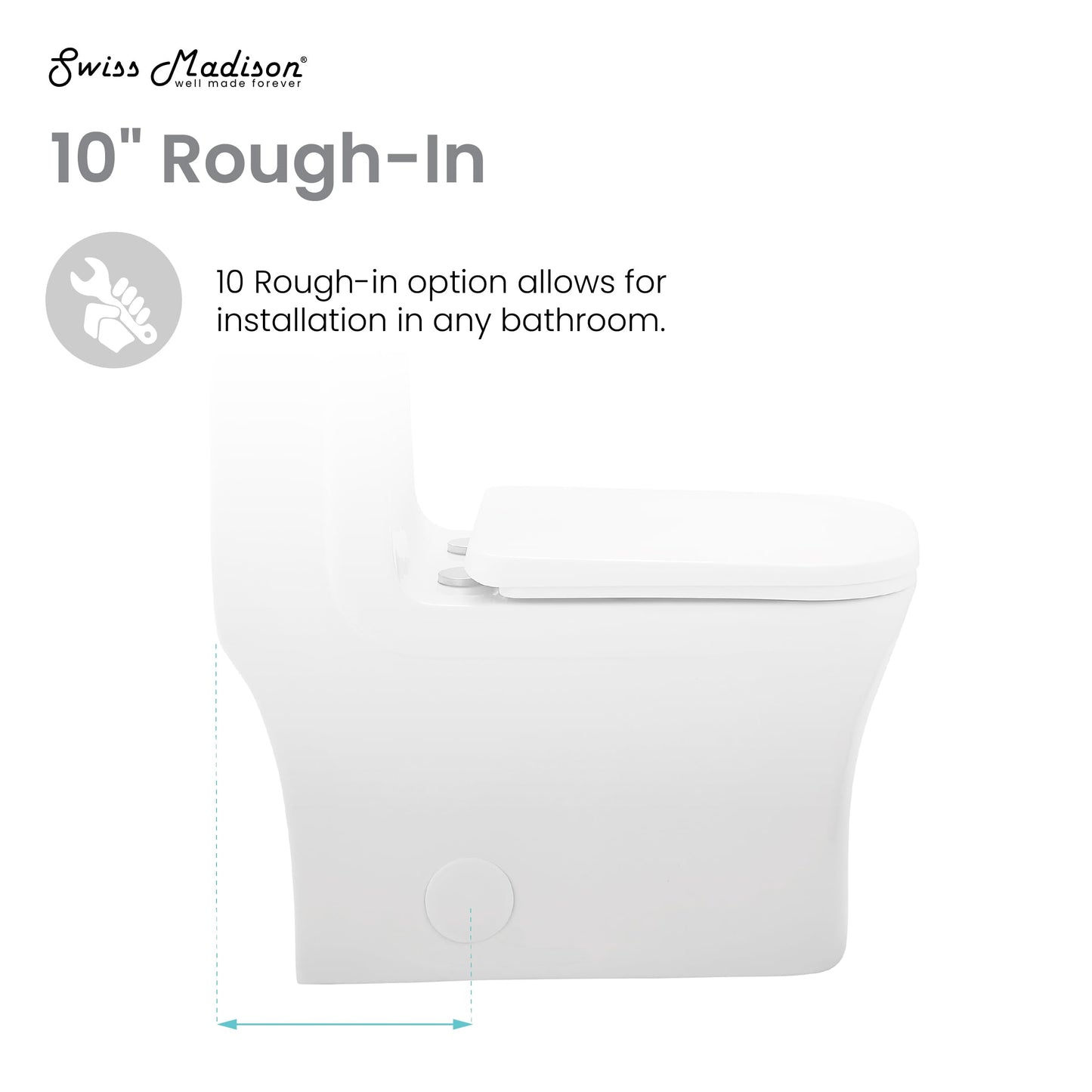 Swiss Madison Well Made Forever SM-1T278, Concorde One Piece Square Toilet Dual Flush 1.1/1.6 gpf with 10" Rough In