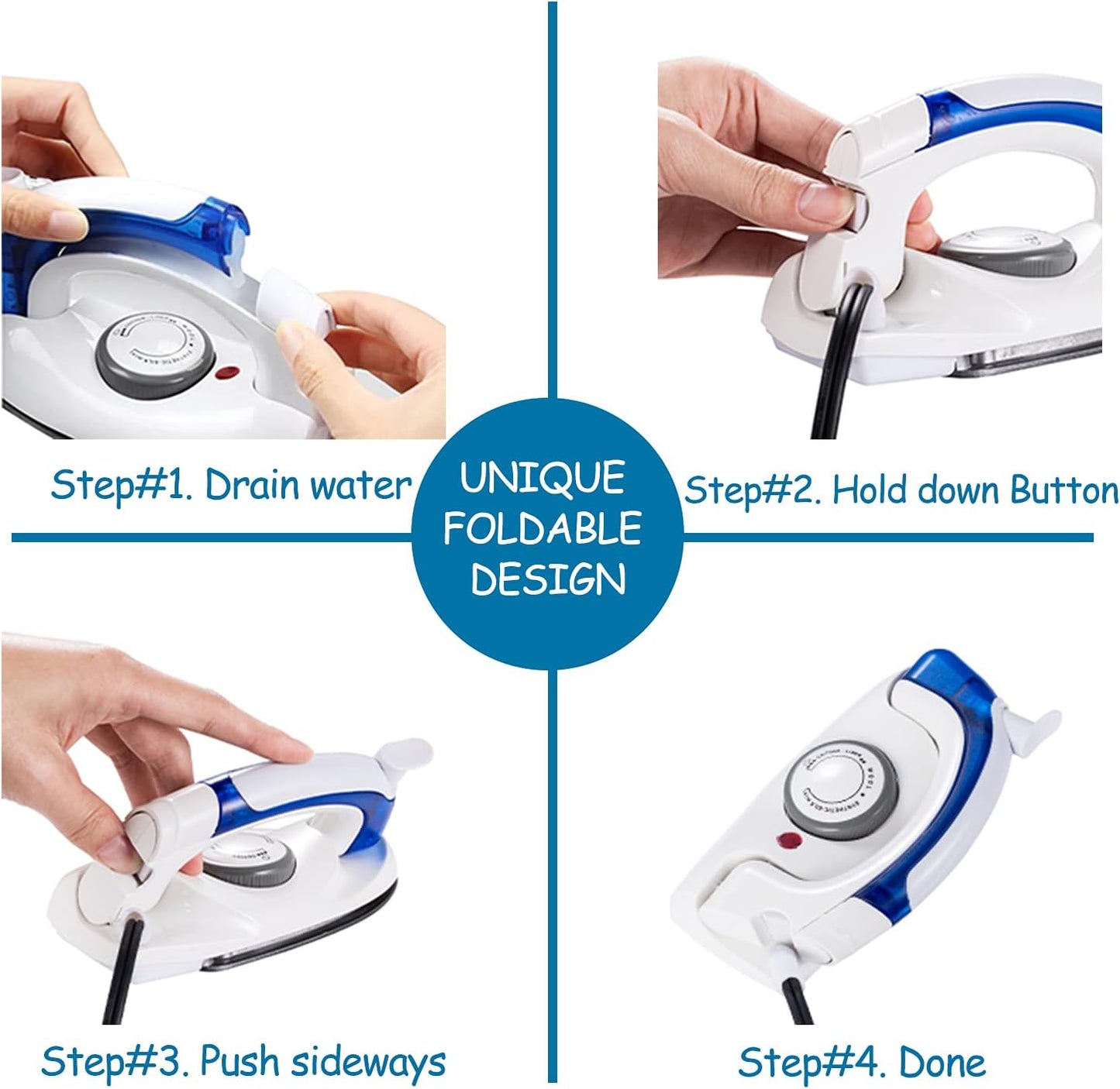 Skiennix Portable Travel Steam Iron - Handheld Mini Iron with Non-Stick Sole Plate & Detachable Water Tank