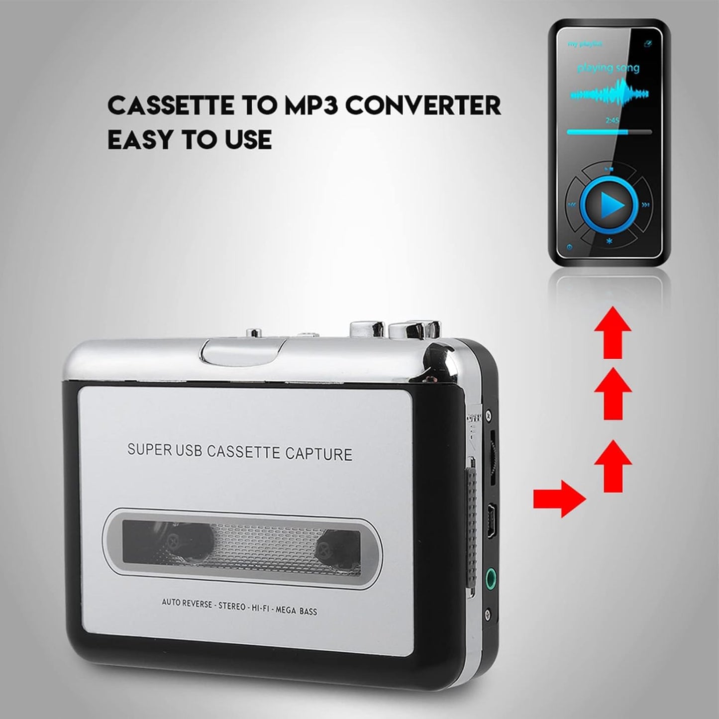 Cassette Cassette MP3 Portable Player Recorder Converter, Tape to Converter Convert Tapes to Digital Files via USB