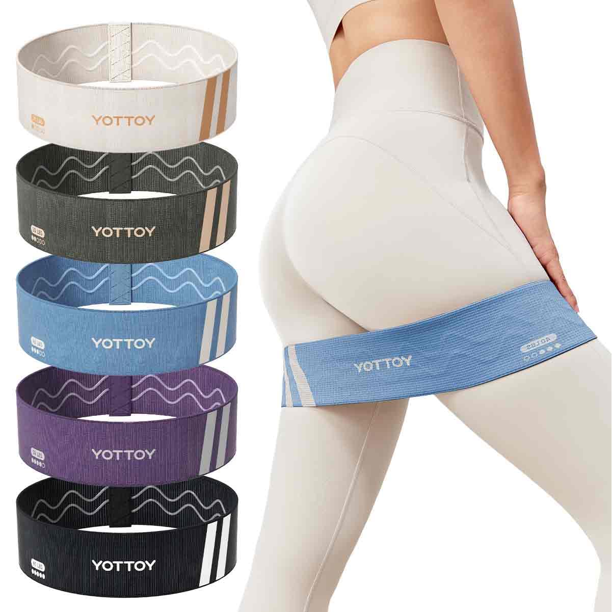 YOTTOY Fabric Resistance Bands for Women & Men, Non-Slip Workout Bands Set for Glutes, Legs, and Squats Durable Exercise Bands for Home Gym (20/30/40/50/60lb)