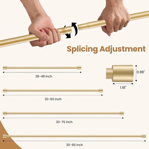 Gold Curtain Rod - Adjustable 28 to 48 Inch | 5/8 Inch Diameter with Brackets for Easy Installation