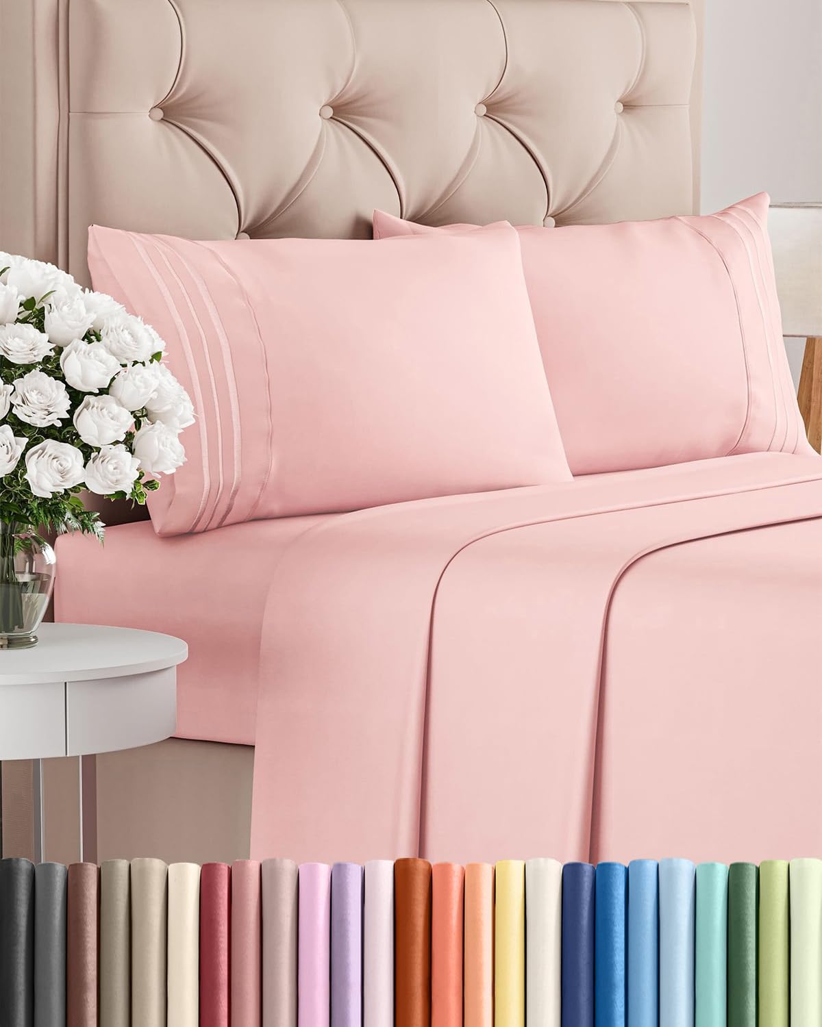 Queen Size 4-Piece Sheet Set - Comfy Cooling Bed Sheets | Luxury Hotel Quality - Soft, Wrinkle-Free, Deep Pockets - Oeko-Tex Certified - Baby Pink