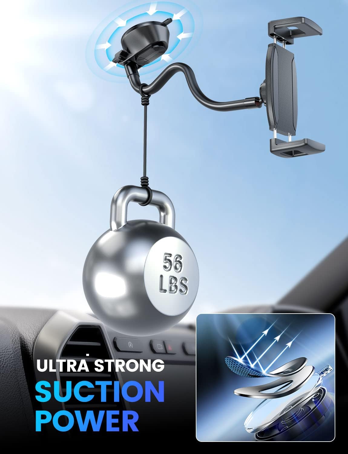 eSamcore 1.57" 360 6"-11" Tablet Holder for car, Extra Deep Clamp for iPad for Car Dashboard Gooseneck iPad Dash Mount