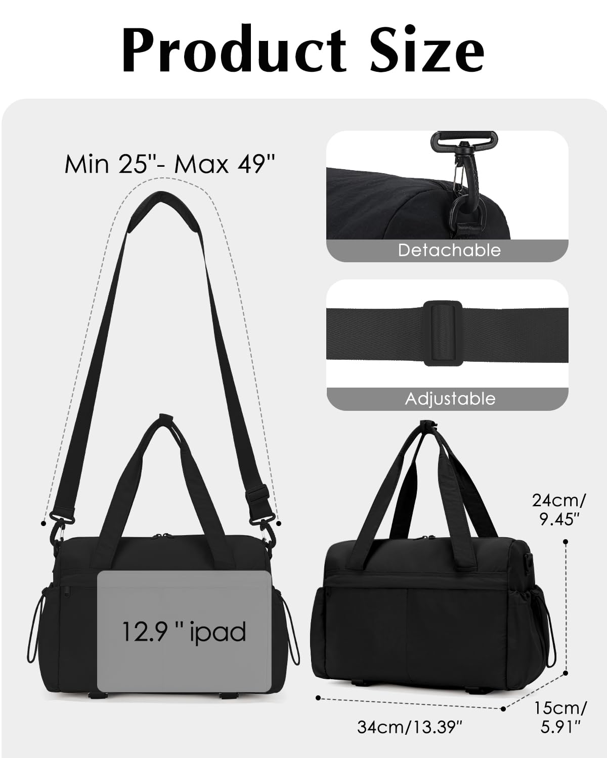 Small Gym Bag, Mini Gym Bag for Women with Yoga Mat Holder and Wet Compartment, Cute Mini Puffer Duffle Bag with Water Bottle Pocket for Workout Yoga Dance, Puffer Black