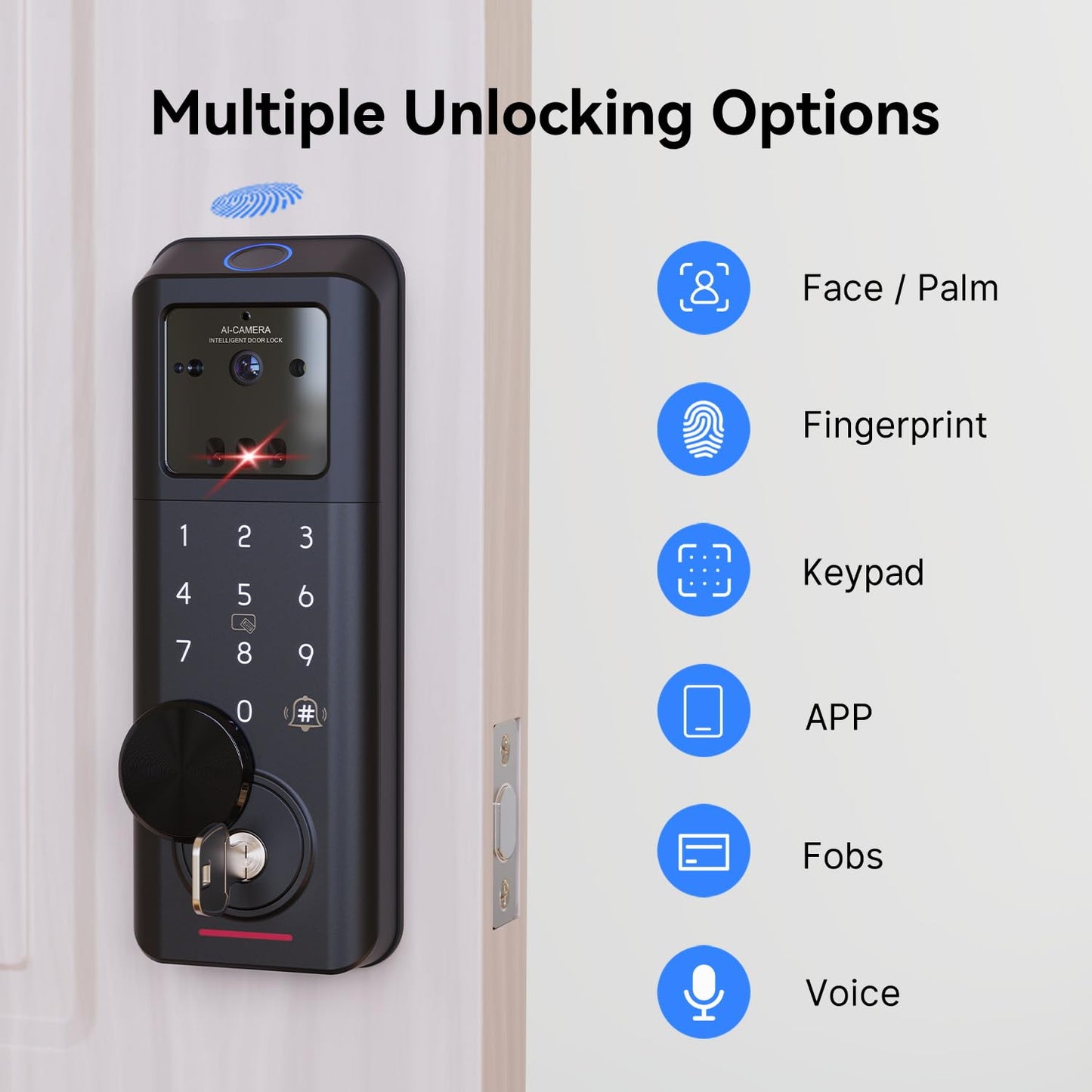 3D Face Recognition Smart Lock with Camera, Palm Vein, Fingerprint & Keypad Access, Keyless Entry Biometric Deadbolt for Front Door, Video Doorbell, 2-Way Audio, Night Vision, Tuya App, Alexa