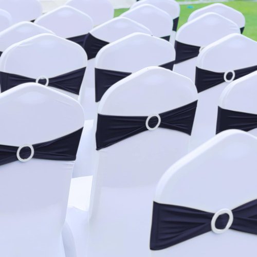 CHENGU Spandex Stretch Chair Sashes - 150 Elastic Covers with Buckle Slider for Weddings & Events | Dark Blue