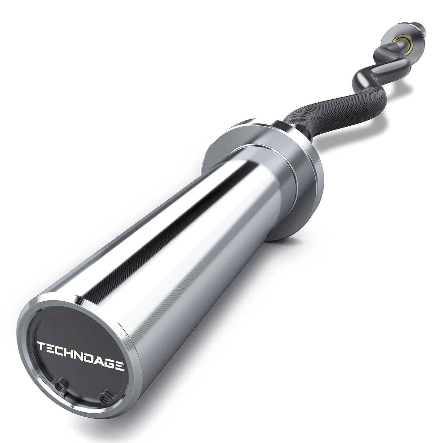 TECHNOAGE Olympic EZ Curl Bar, 47" EZ Barbell for Biceps & Triceps Workout, 20LB Solid Steel Curl Bar with Smooth Bearing Sleeves for 2-Inch Weight Plates, 500LB Capacity Weight Lifting Bar for Home Gym Strength Training, Sliver&Black