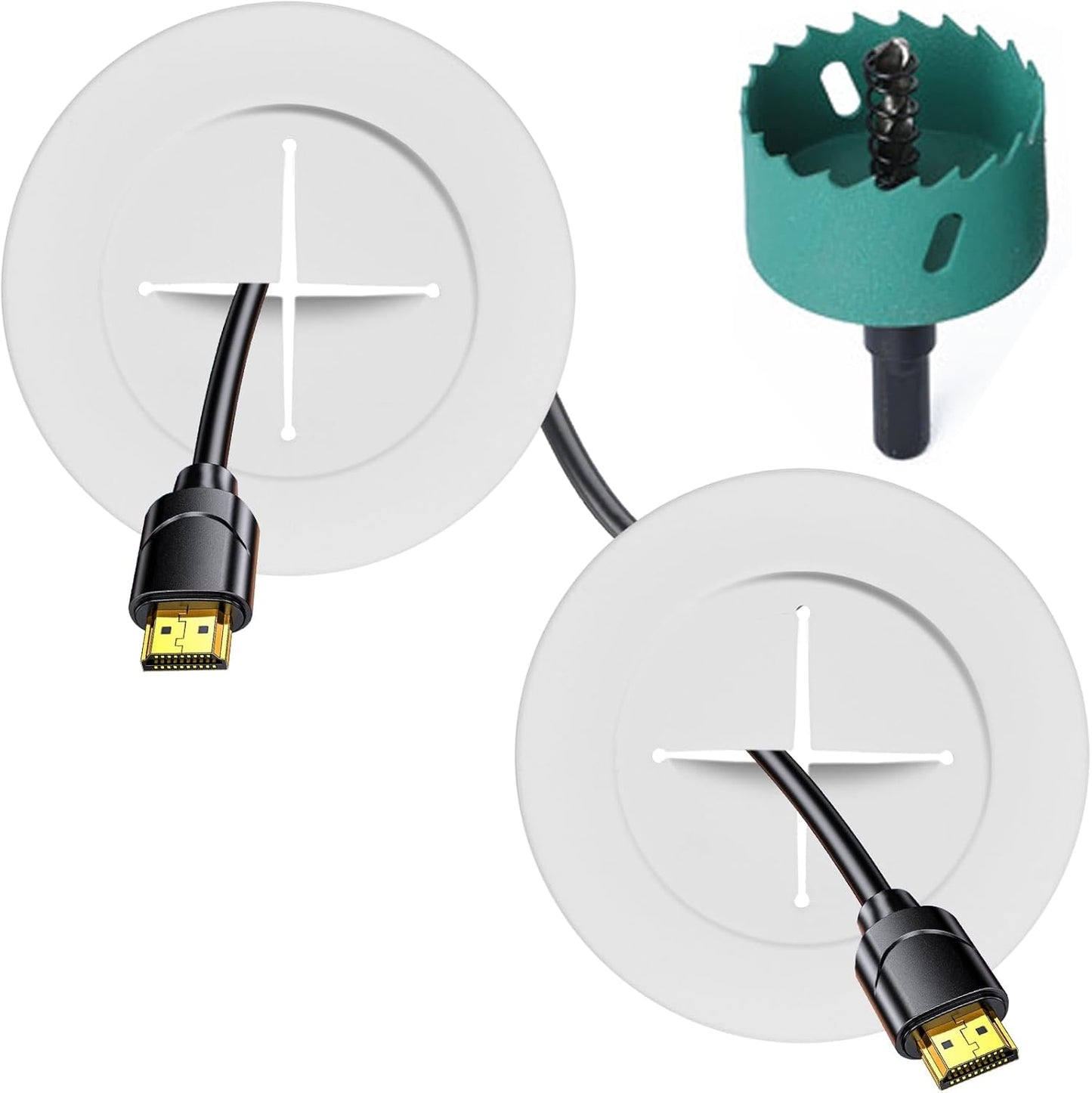 Riozoo 2 TV Wire Hider Kit for Wall Mount TV, White in Wall Cable Management Kit, Includes Pass Throughs and Hole Saw