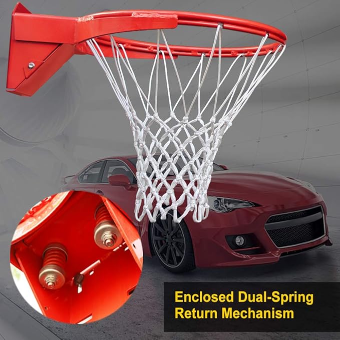Professional 180º Heavy Duty Breakaway Basketball Rim，18 inch Single Spring Flex Rim Goal Replacement fit Indoor and Outdoor Backboard
