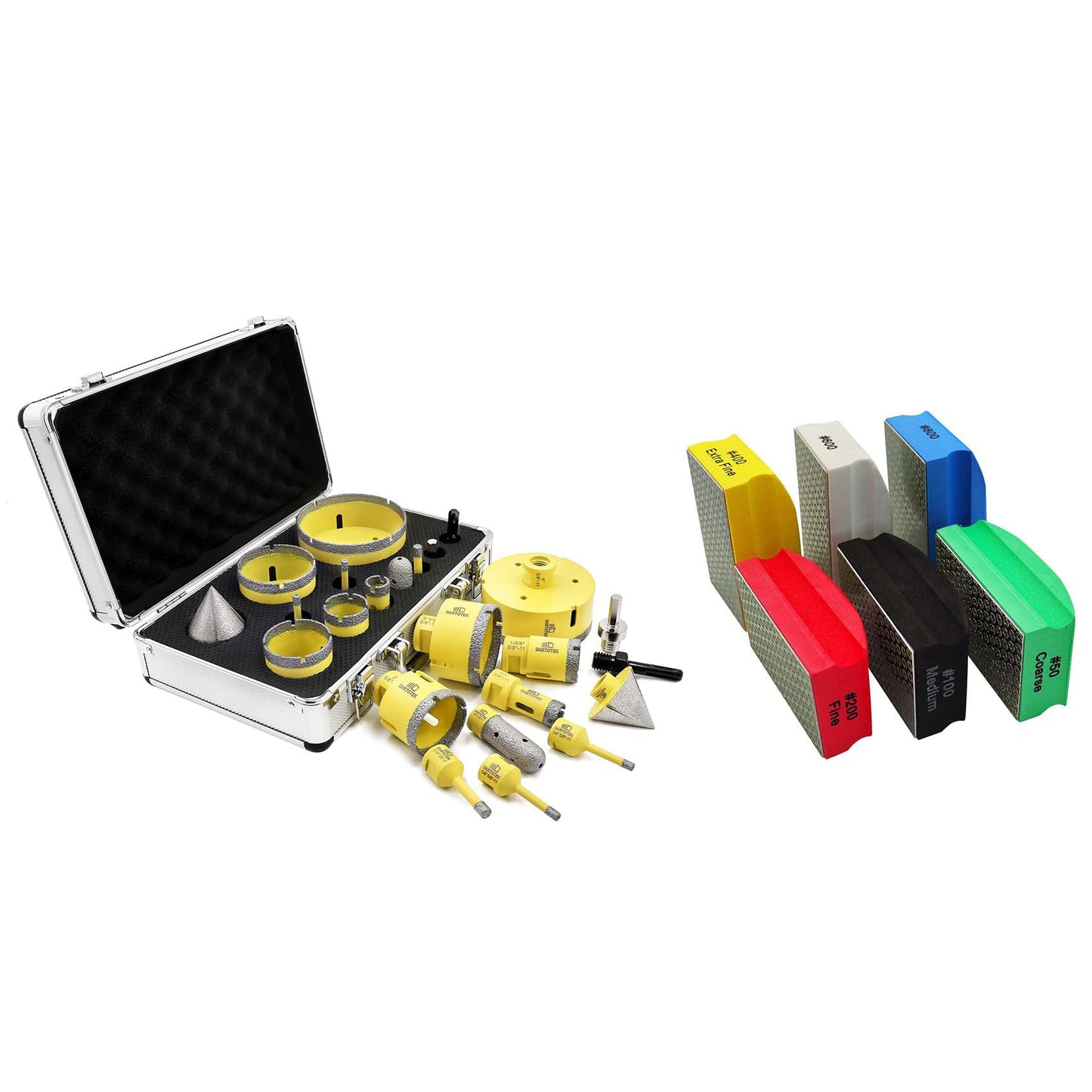 Diamond Core Drill Bits Set 12PCS - DARTOTEK Tile Hole Saw Kit and SHDIATOOL Electroplated Diamond Hand Polishing Pads Foam Back