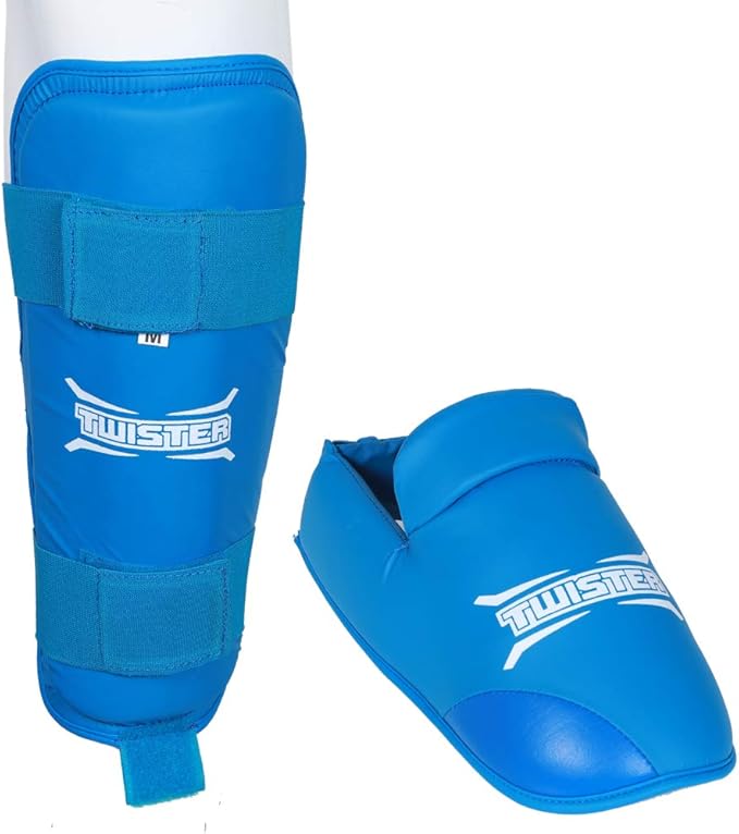 Twister WKF Karate Shin Guards | Taekwondo Shin-N-Step | Detachable Shin Guards with Foot Protection | Premium Quality Leg & Foot Protection for Karate, Taewkondo, Muay Thai, and MMA