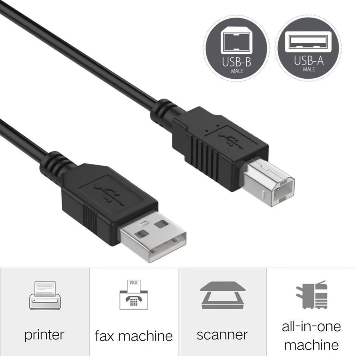 MDCGPower 6ft 2.0 M110w Black Printer USB Cable Cord Transfer PC A to B Male Device Compatible with HP LaserJet