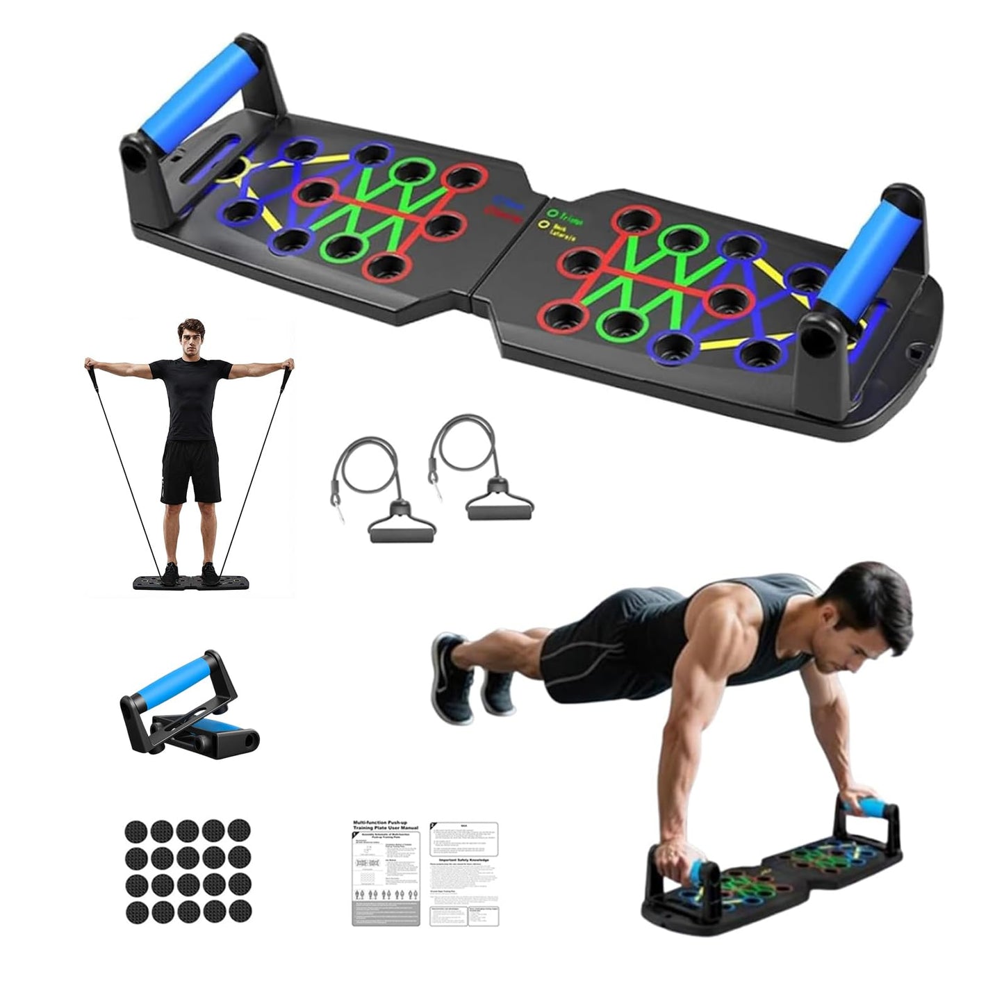 Push Up Board for Men - 15-in-1 Foldable Pushup Board with Push Up Bar, Handles & Bands, Portable Home Gym & Workout Equipment for Chest Exercise, for Teen Boys 16-18 & Gym Lovers