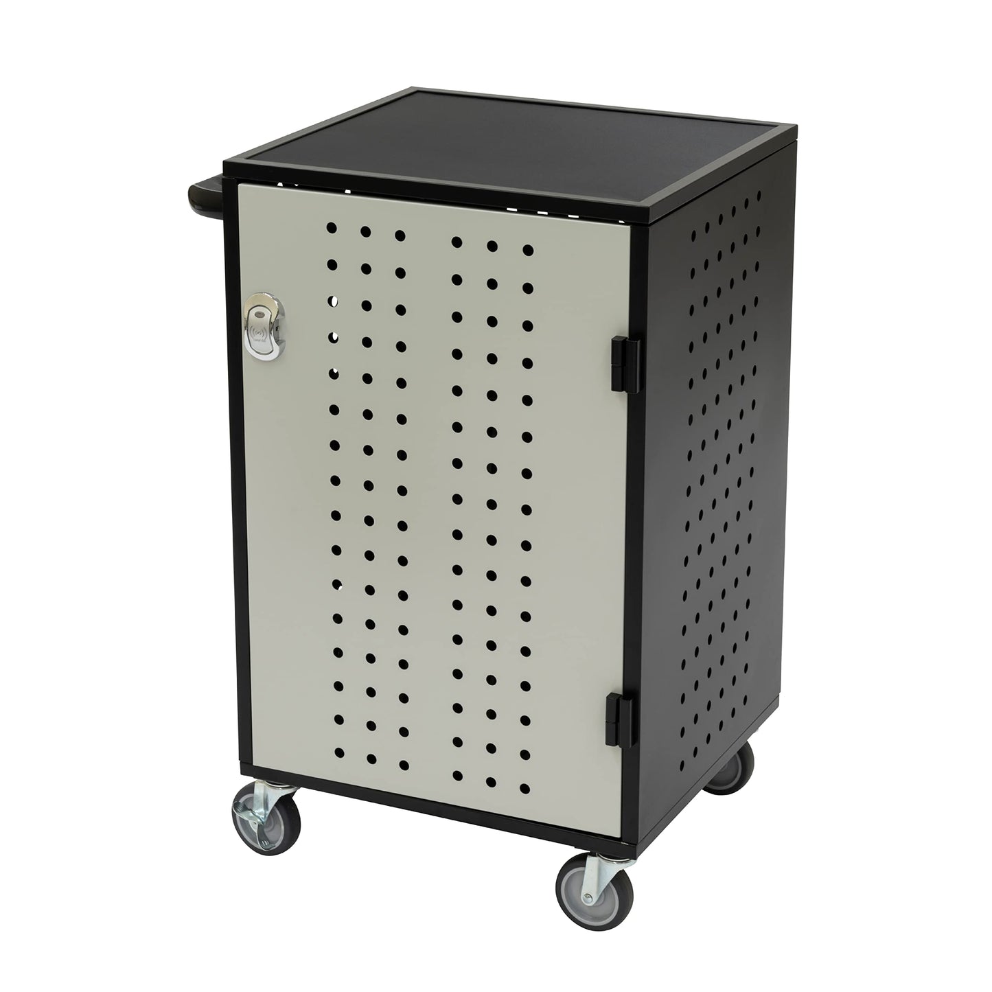 Pearington 30 Device Charging Cart with Electric Key Card Lock, Charger Organization, Cable Management, Laptop-Chromebook Charging Mobile Storage Station, Black and Grey
