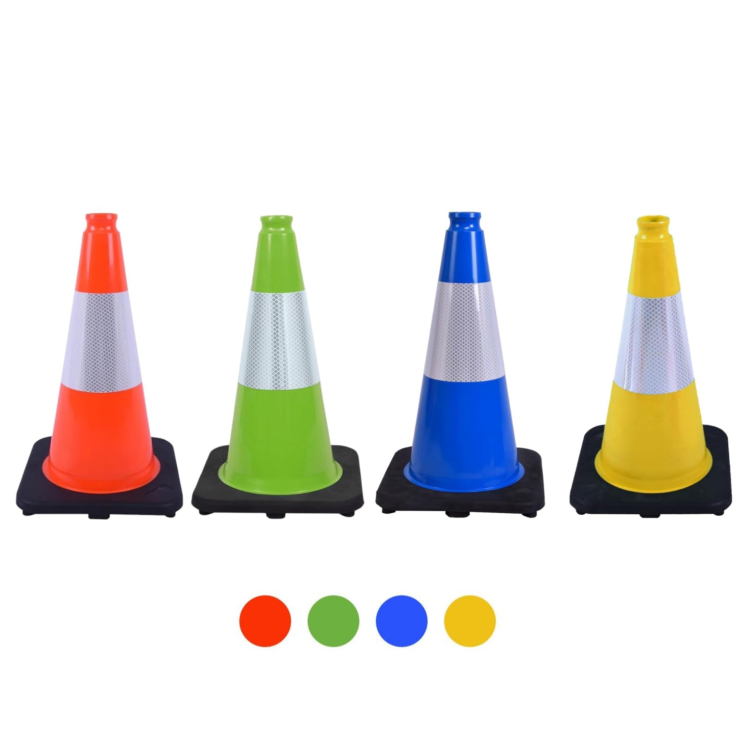 OranclUS 4 Pack 18 Inch Yellow PVC Safety Cones Black Base Stable, Perfect for Parking Practice, Driving School, Construction and Outdoor Sports (4, Yellow, 18 Inch)