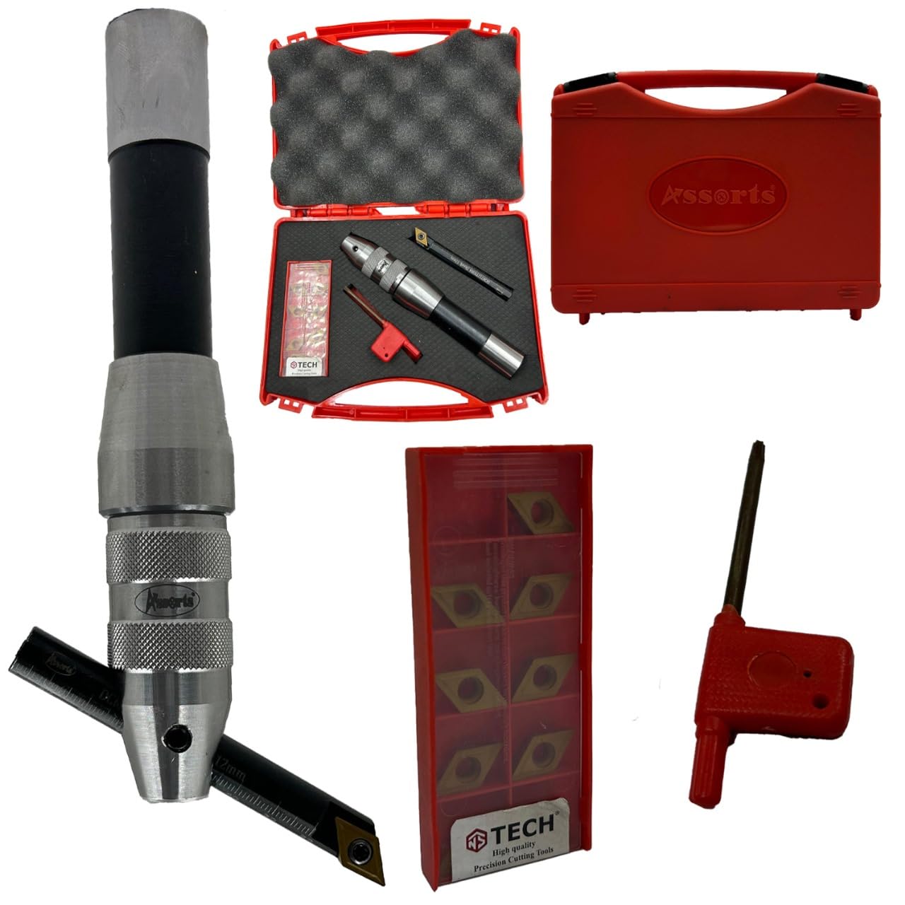 Assorts New Fly Cutter with R8 7/16 UNF Drawbar Shank, indexable Boring bar, 10 PCS Inserts (DCMT 11 T304), T-15 Key & Plastic case. Ideal for Facing & Boring. Watch The Working Video for Details
