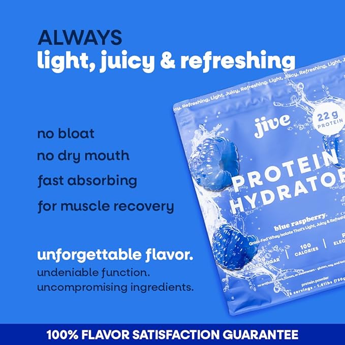 Jive Clear Protein Powder - 22g Grass-Fed Whey Isolate, 25 Servings - Blue Raspberry - 895mg of Electrolytes - Zero Added Sugar - Clear Drink Protein Water & Juice