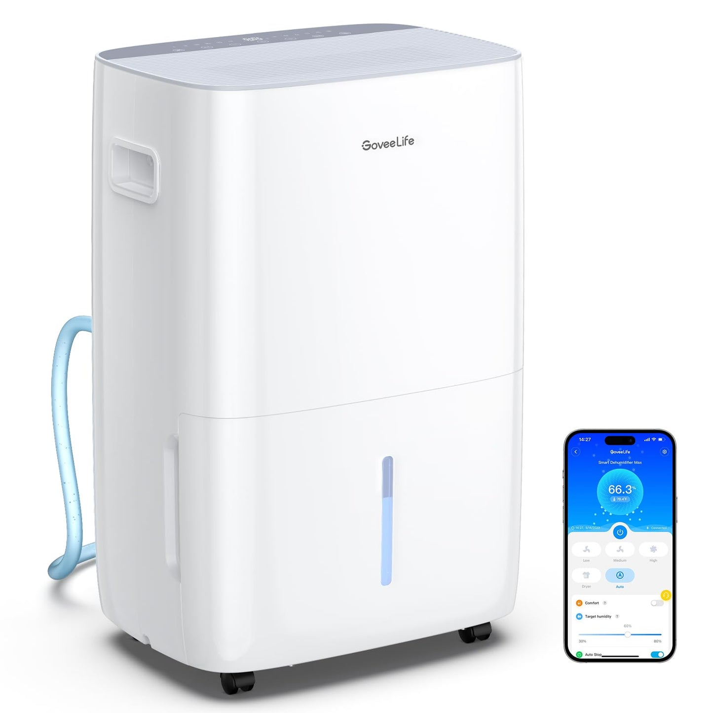GoveeLife Dehumidifier for Home 4,500 Sq.Ft, 50 to 137 Pint Smart Auto Humidity Control, Drain Hose, 2.0Gal Bucket, Compressor Dehumidifiers for Basement with Auto Shut Off, Bathroom, Garage, w/WiFi
