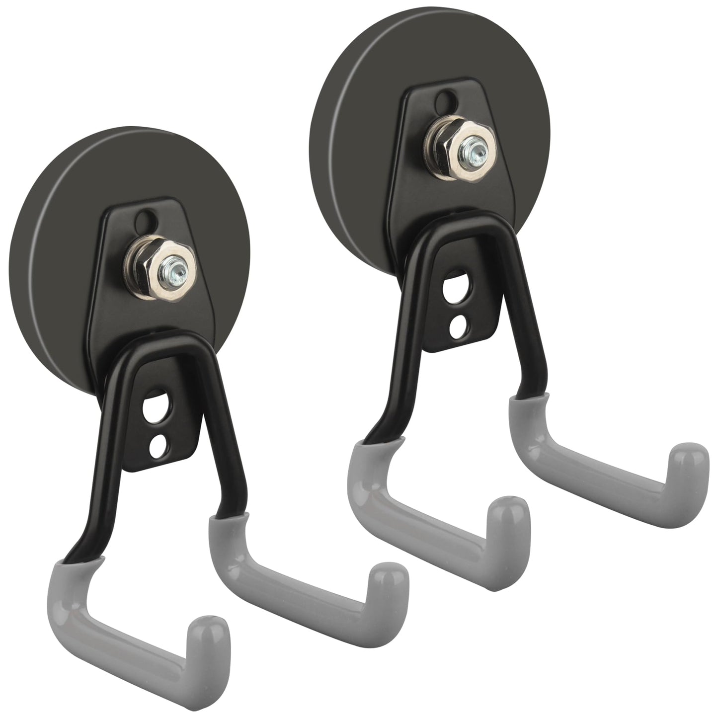 ULIBERMAGNET New Upgraded Heavy Duty Magnetic Hooks,Strong Large Magnet Hooks for Power Drill,Garden Tools, Hose,Pegboard,Garage,Workshop,2 Pack Magnetic Storage Hooks for Indoor Outdoor Hanging(Gray)