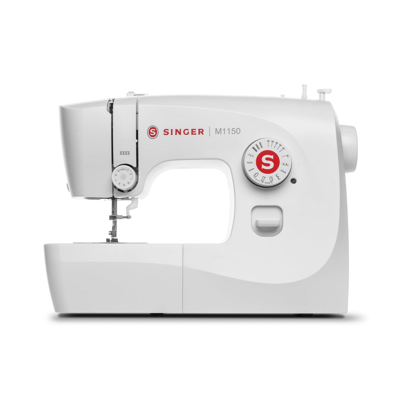 SINGER® M1150 Portable Sewing Machine (White) with Accessories | 16 Built-In Stitches Delivers 45 Stitch Applications | Top Drop-in Bobbin, 4-Step Buttonhole, LED Light | Ideal for Beginners