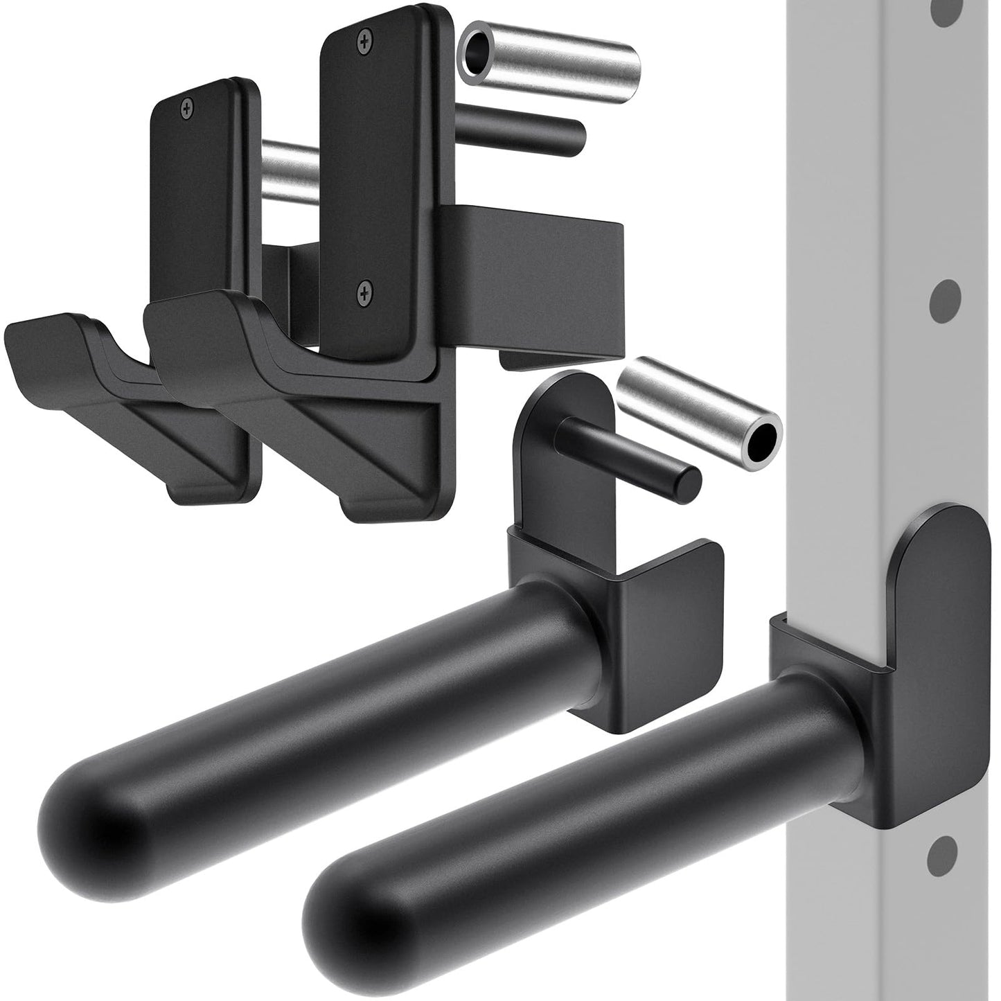 Kipika J-Hooks for Squat/Power Rack, Weight Plate Holder Set for 2" x 2" Power Rack with 5/8" or 1" Hole, Heavy Duty J-Cups Barbell Holder & Weight Storage - Fits Standard 2-inch Weight Plates (B- for 2x2 Rack with 5/8" or 1" Hole + 2" Plates)