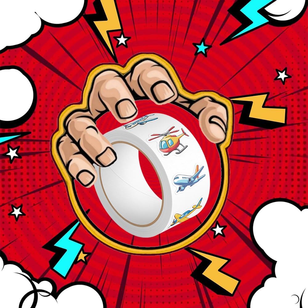 Miaasfjk 500Pcs Cartoon Airplane Sticker Roll Colorful Aircraft Labels Waterproof Planes Funny Graffiti Decals