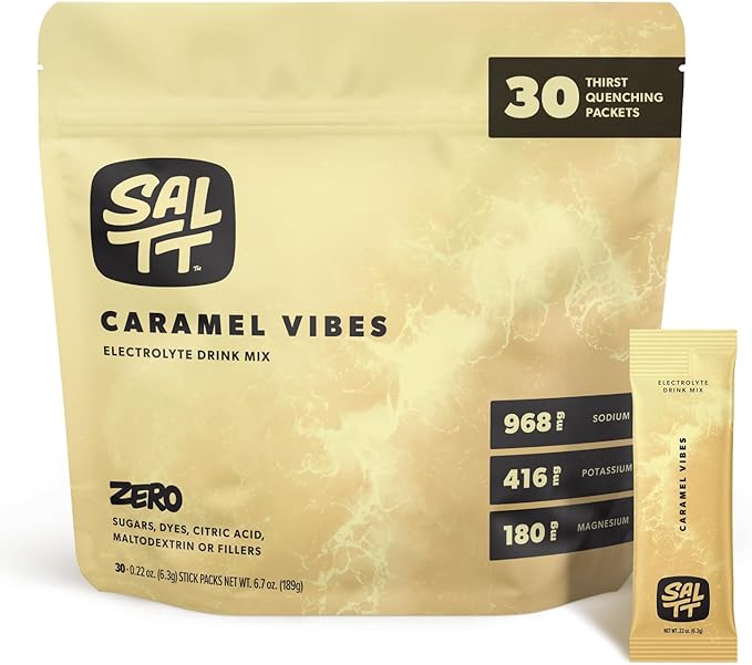 Keto Chow SALTT Electrolytes Powder Packets, Caramel Vibes (30 Hydration Packets) - Magnesium, Potassium, Sodium, Trace Minerals - Vegan, Gluten Free, Sugar Free - Travel Essentials - Made in USA