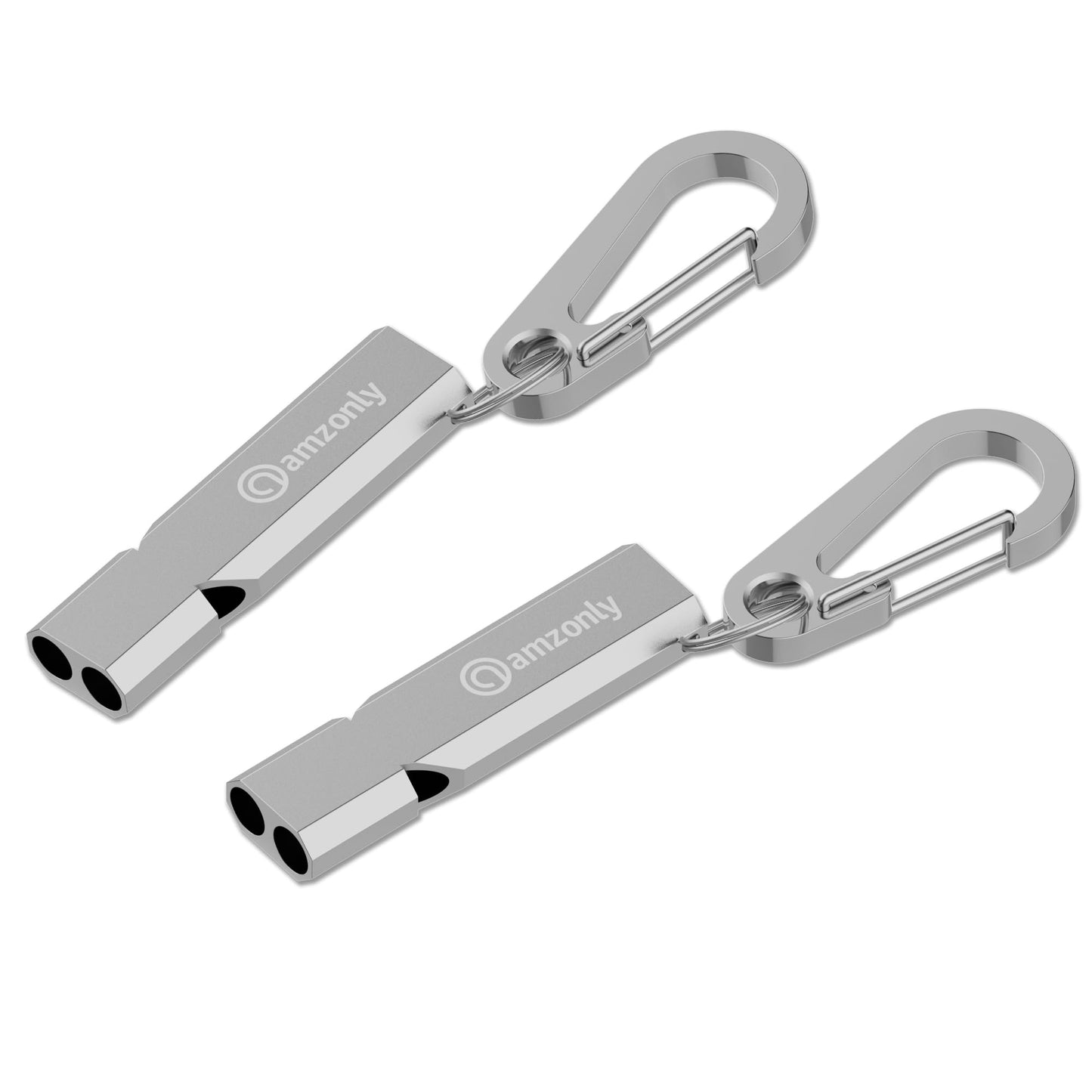Emergency Whistles, 120db Safety Whistle with Carabiner Clip for Keychain, Survival Shrill Loud for Camping Hiking Boating, 2Pack Silver