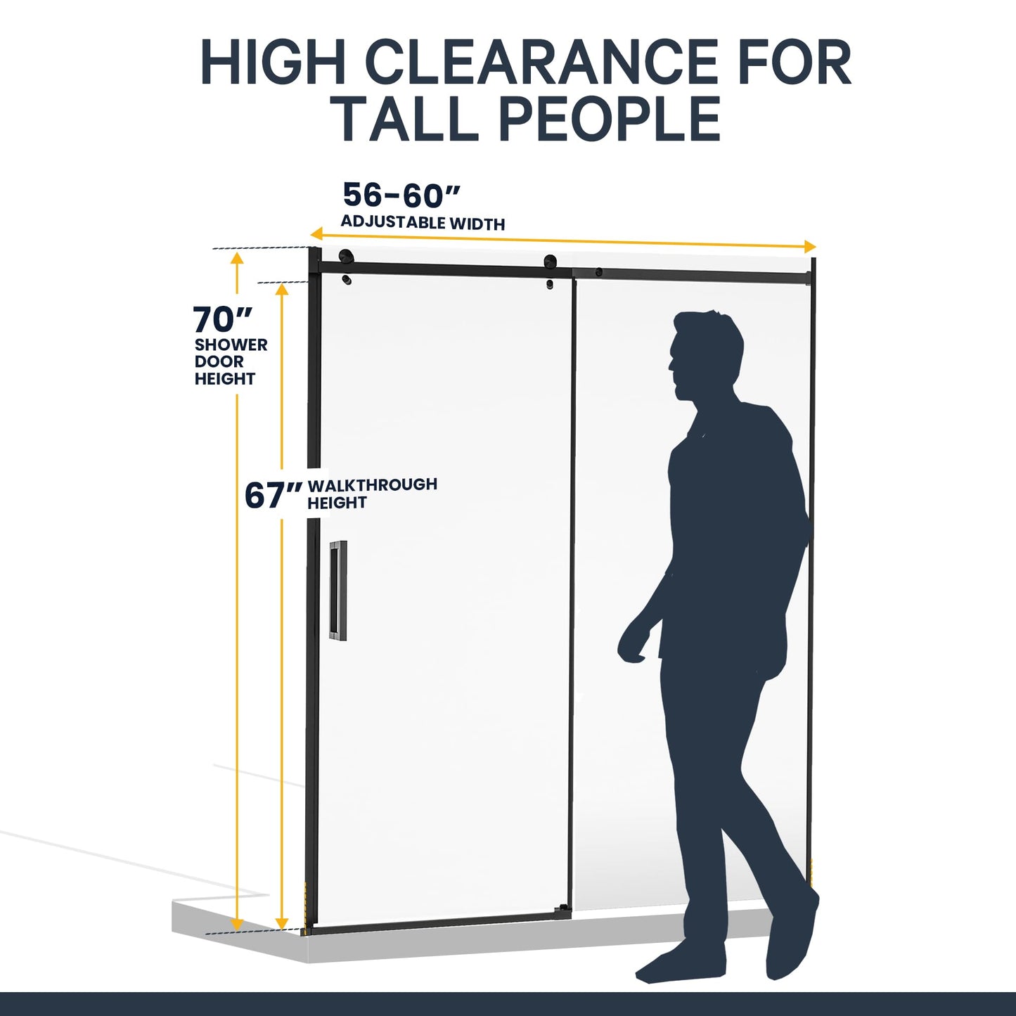 Semi-Frameless Sliding Shower Door – 56-60" x 70”, Tempered Glass Shower Door, Corrosion Resistant Hardware, Smooth Glide Rollers, Reversible Installation, Leak-Proof Magnetic Lock (Brushed Nickel)