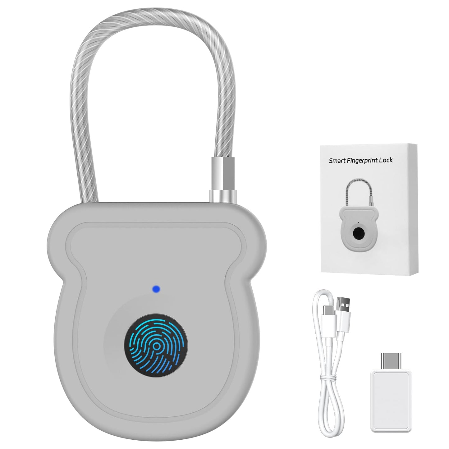 Larimuer Smart Fingerprint Padlock for Luggage - 20 User Capacity, USB Key & Emergency Code, Keyless Biometric Lock for Gym Locker, Suitcase, Backpack, Toolbox & Handbag (Grey)