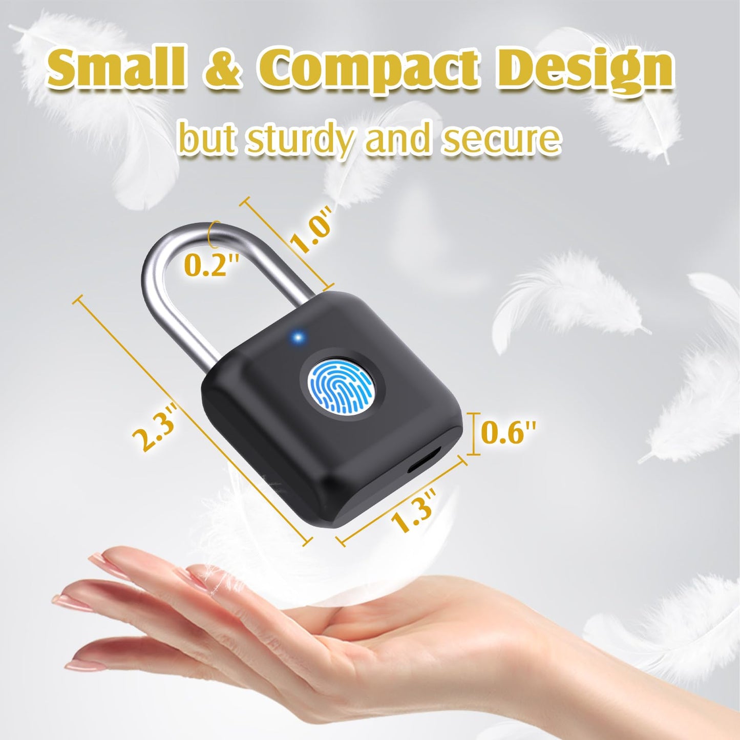 Fingerprint Padlock, Pothunder Smart Padlock, Locker Lock, Fingerprint Lock with APP Unlock, USB Rechargeable, Suitable for Gym Locker, Door(Black)