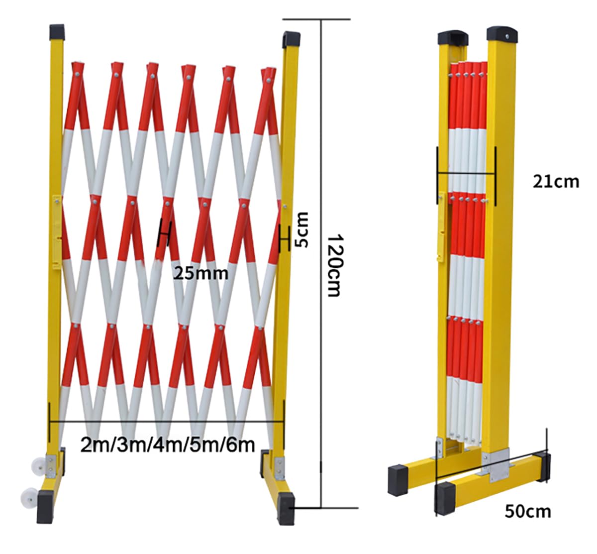 CORGLI Industrial Expandable Metal Barricade, Portable Mobile Safety Barrier Gate, Adjustable Retractable Barricade Fence for Traffic Control and Construction Work,3M/9.8FT