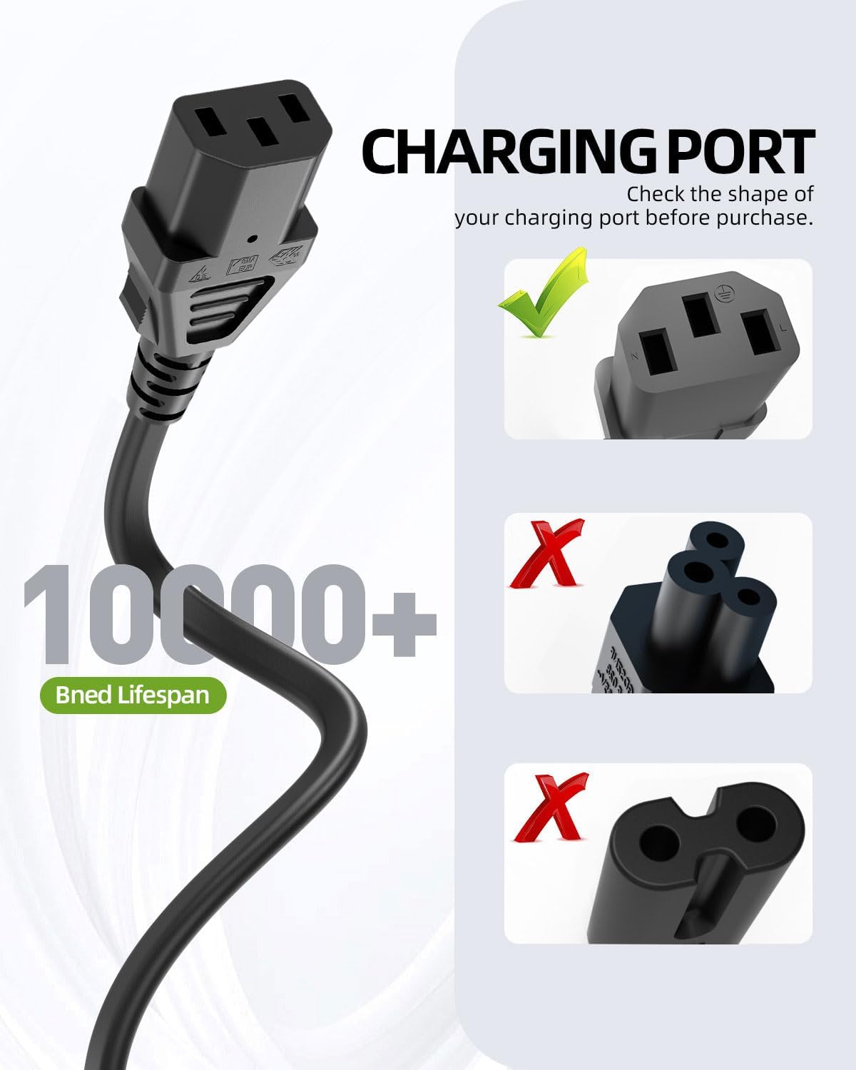 Superer 5 3 ft Prong AC Power Cord Universal Black Power Cable for Monitor, TV, Computer, Printer, PSU, and More