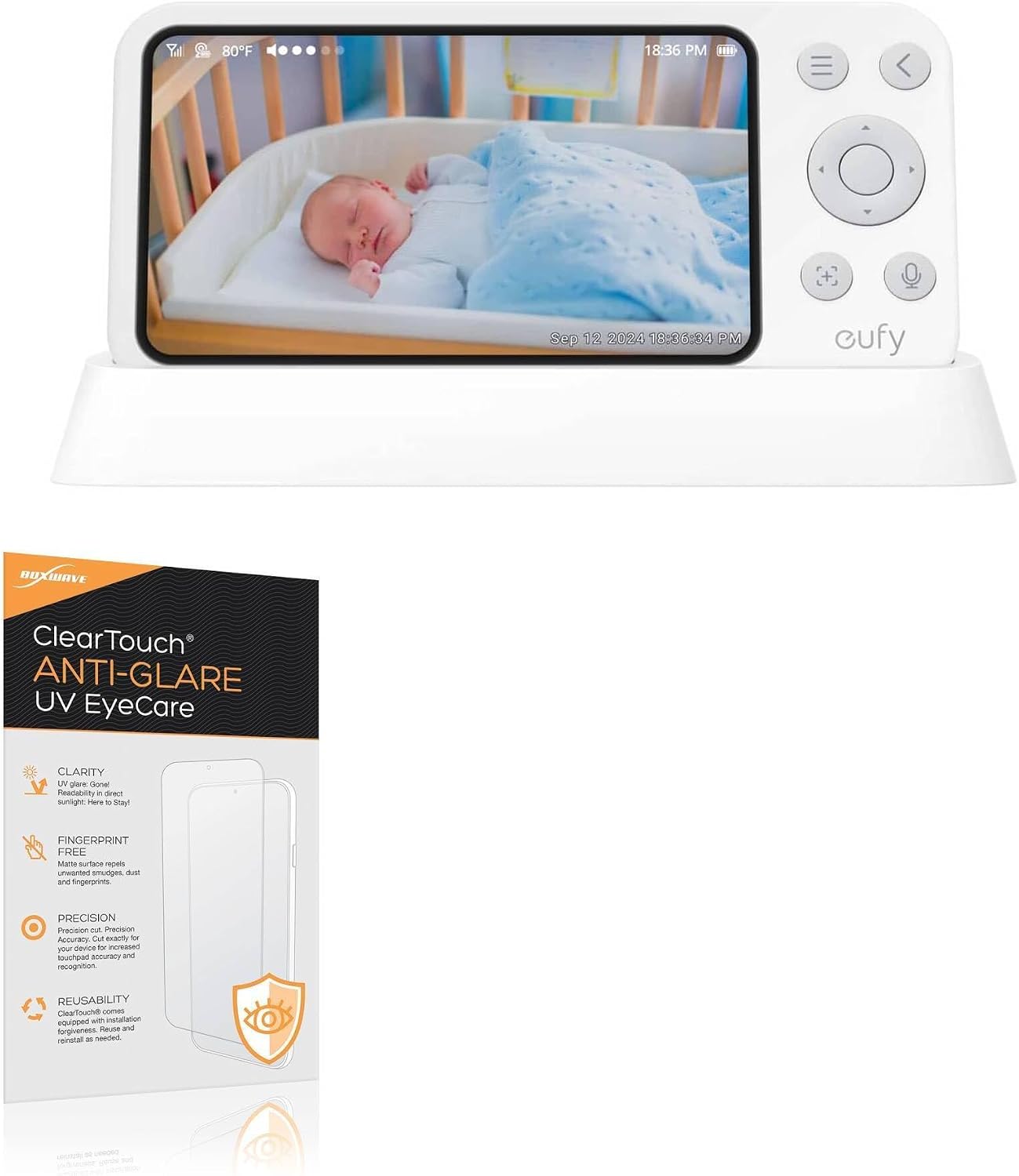 BoxWave E21 (4K) (2-Pack), Screen Protector Compatible with Eufy Baby Monitor - ClearTouch Anti-Glare Anti-UV EyeCare