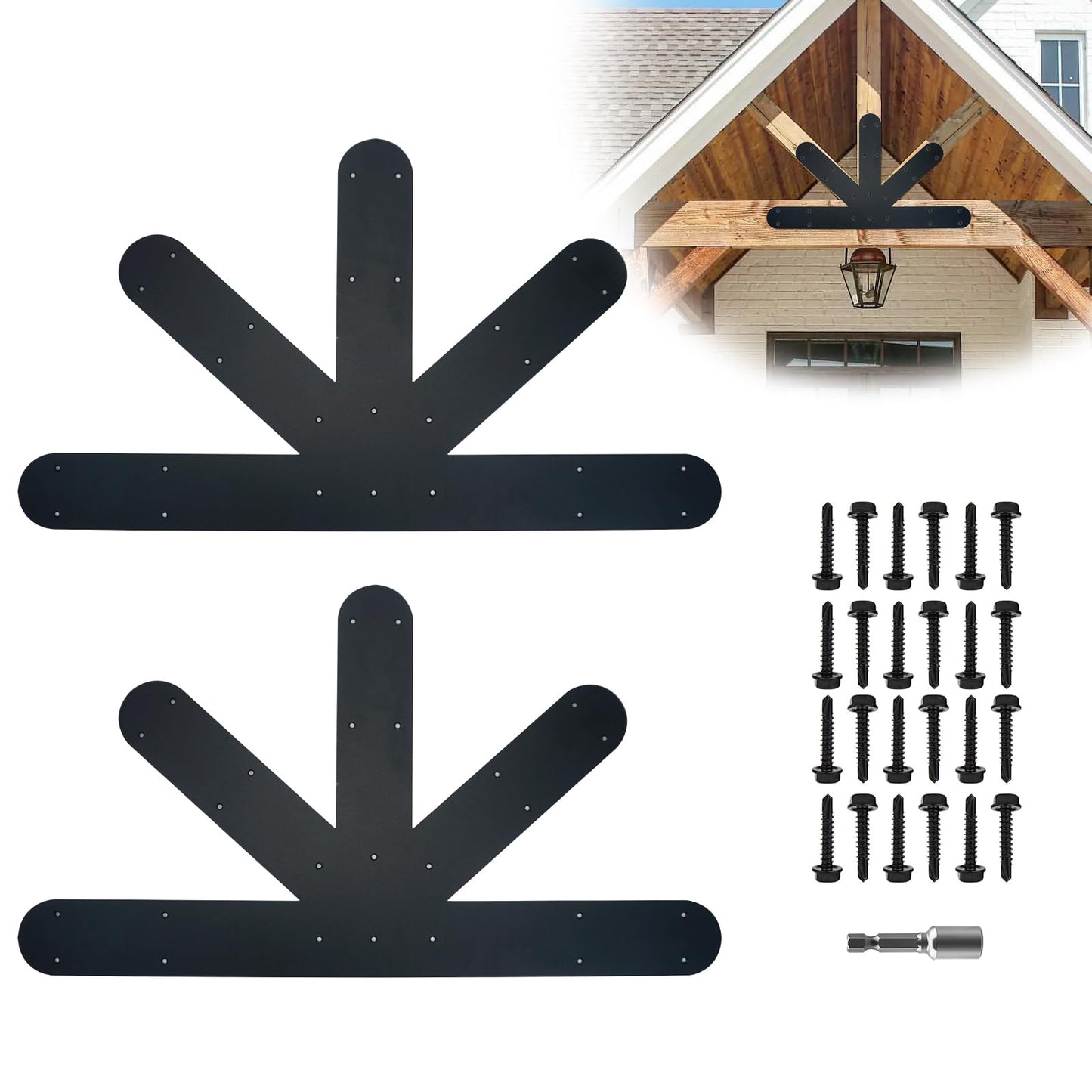 ITeVe.GD Gable Plate,Black Powder-Coated Truss Connector Bracket,12:12 Pitch,4 mm / 0.16" Steel Truss Nail Plates for Wooden Beam Fixed,Decorative Gable Plate with Bolts Support Shed Build(2 Pack)…