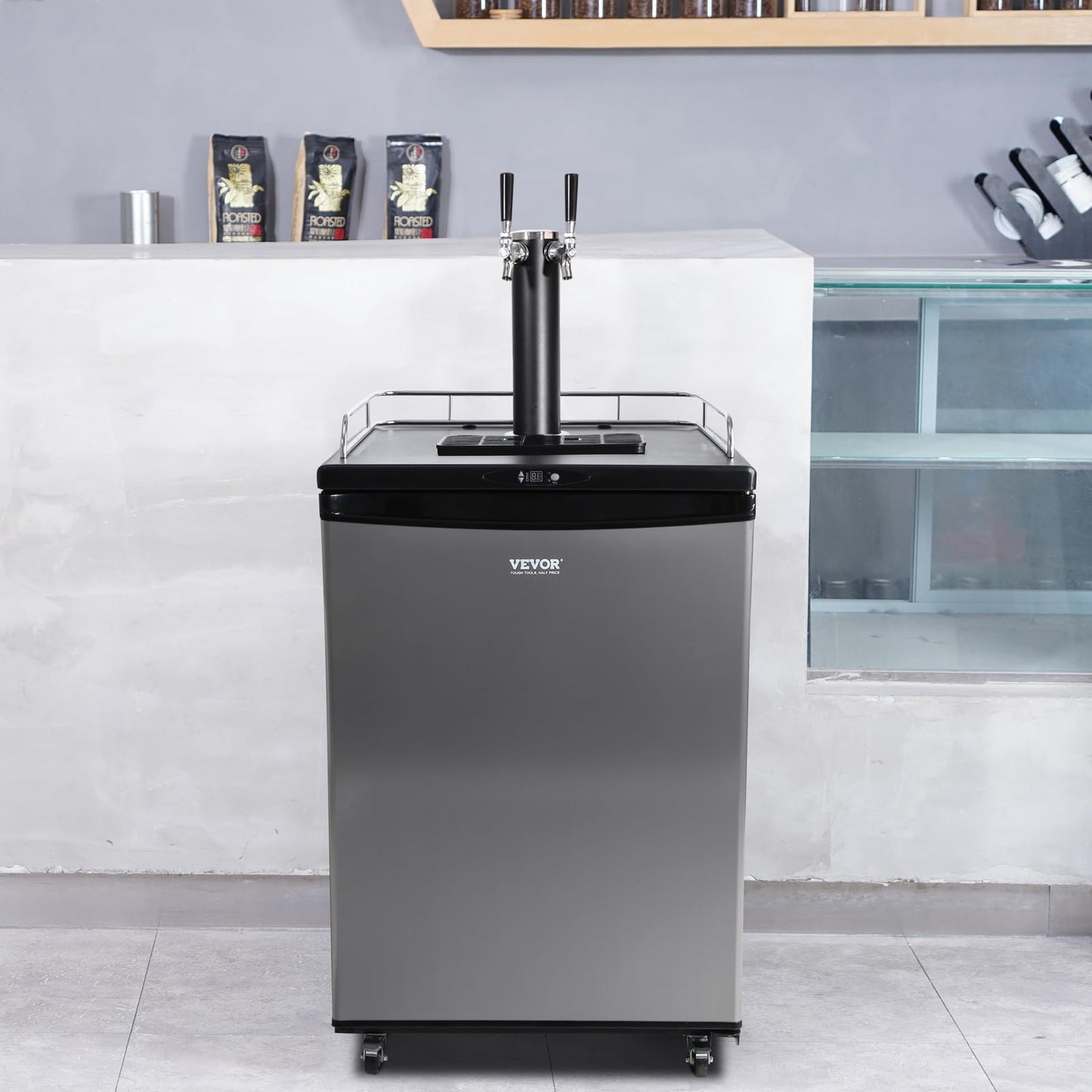 VEVOR Beer Kegerator, Dual Tap Commercial Draft Beer Dispenser for D system, Full Size Keg Refrigerator with 5lbs CO2 Tank, Hold 2 Sixth / 3 Ball lock keg, Silver