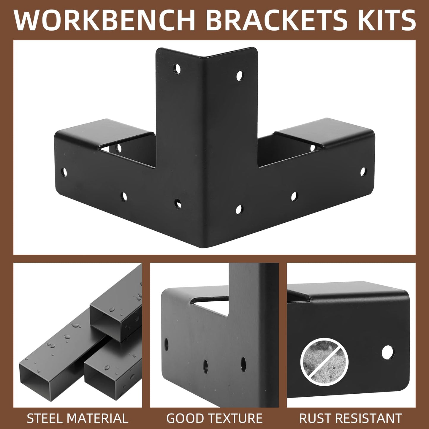Rasugarlary Work Bench Brackets, 2 x 4 Steel Corner Brackets Right Angle Corner Support Bracket for DIY Shelving Work Table Furniture Repairs (Actual 1.5"x3.5"), 8 Pieces