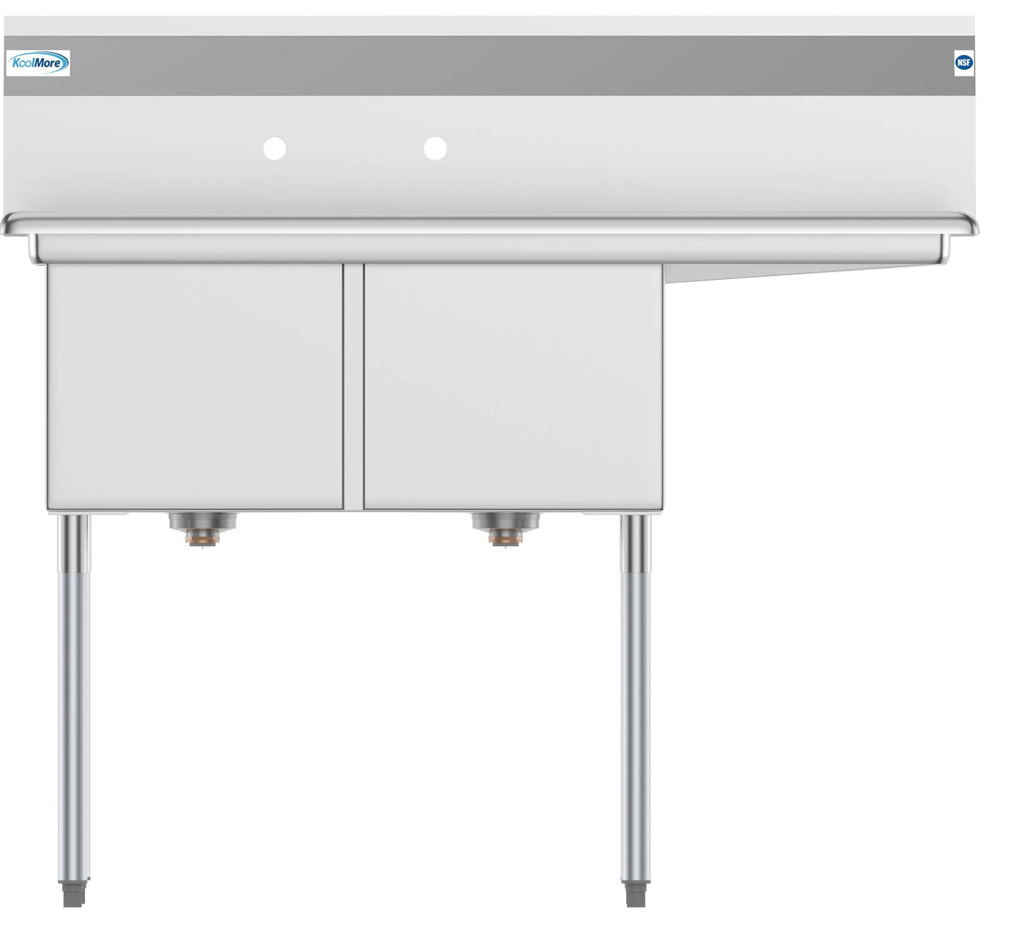 KoolMore - SB151512-15R3 2 Compartment Stainless Steel NSF Commercial Kitchen Prep & Utility Sink with Drainboard - Bowl Size 15" x 15" x 12", Silver