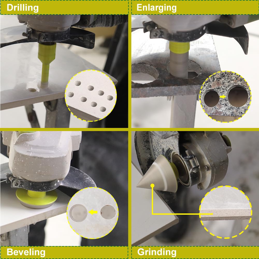 Diamond Tile Hole Saw Kit - Diamond Core Drill Bits Set SANLEETEK for Porcelain Tile Ceramic Marble 6/6/8/20/35/50/75/100MM+4/5'' Finger Bit+2" Chamfer Bit+SDS/HEX, 12pcs
