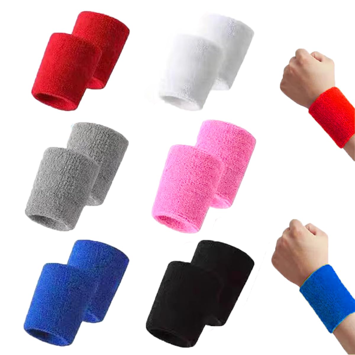 EAEDMY 12PCS Cotton Sports Wristbands Sweatbands for Men & Women, Absorb Sweat Wrist Bands Sweat Bands for Tennis Basketball Football Running Working Out (12PCS)