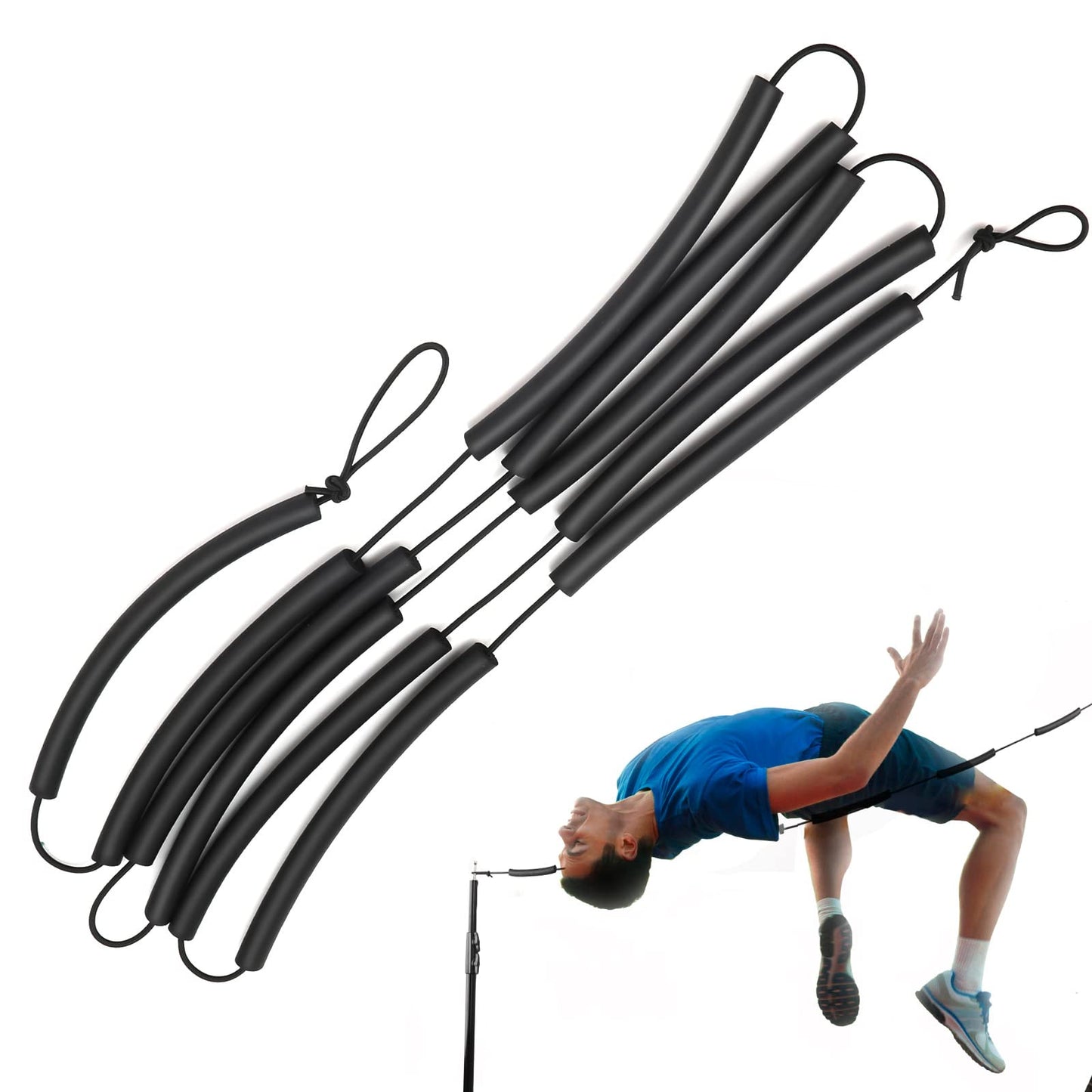 High Jump Elastic Crossbar, 8.2ft Long Pole Vault Elastic Bungee Cord High Jump Training Equipment Elastic Crossbar Foam Track & Field Equipment for Beginners Athletes Practice (Black)