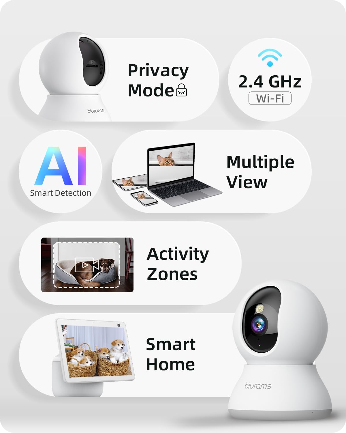blurams 2K, 360-degree 2-Way Security Camera Baby Monitor Dog Camera for Home Security w/Smart Motion Tracking, Phone