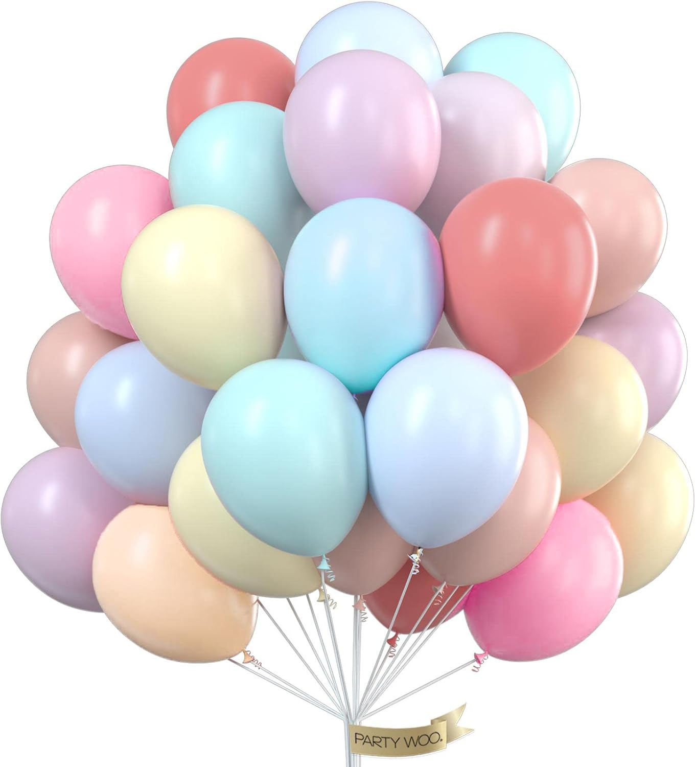 PartyWoo Pastel Balloons - 50pcs 12 Inch Rainbow Latex Balloons for Baby Showers & Celebrations