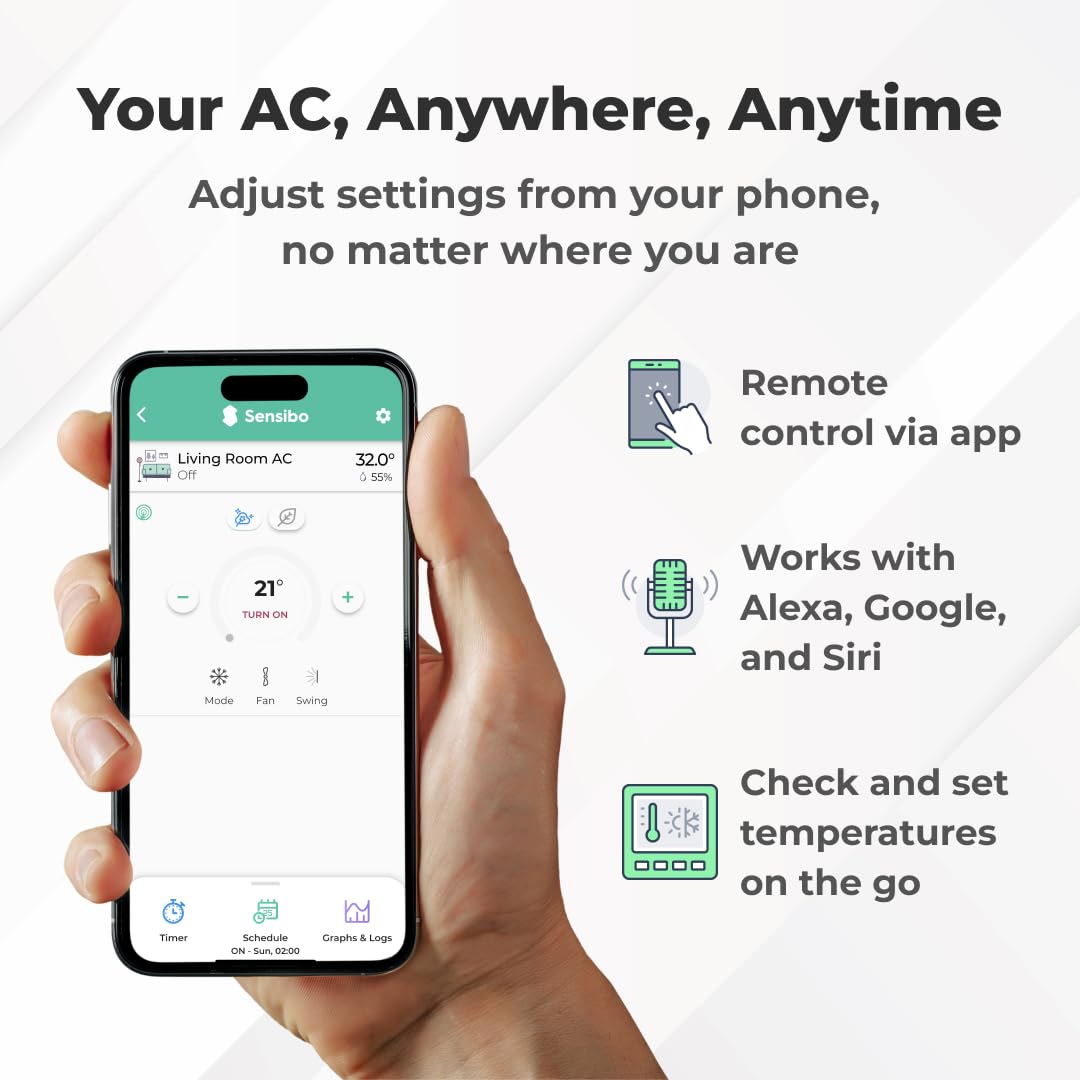 Sensibo Sky, Smart Wireless Air Conditioner Controller. Quick & Easy DIY Installation. Maintains Comfort with Energy Efficient. Automatic Wifi Thermostat Control App. Google, Alexa and Siri Compatible