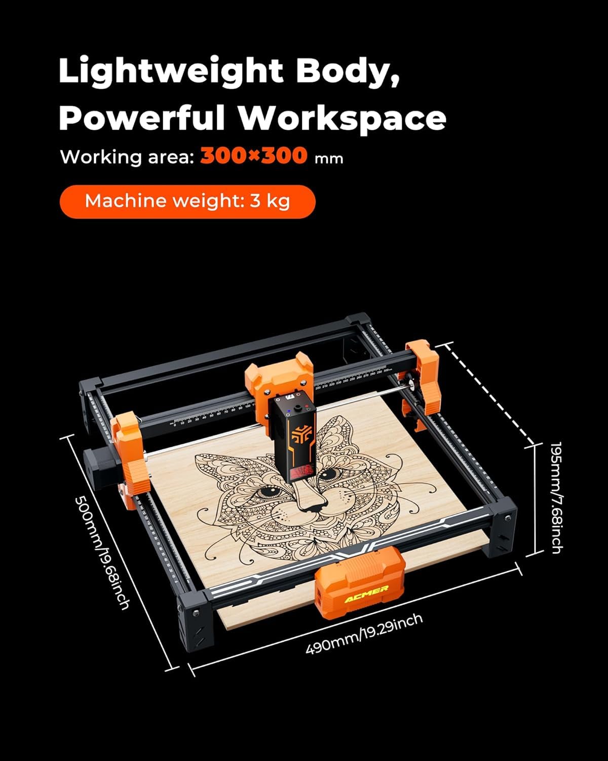 ACMER Laser Engraver, S2 Laser Cutter Machine 12,000mW, 72W Output, 0.01mm Precision, 300x300mm Area, 10000mm/min Speed, for Wood, Metal, Leather, Acrylic, DIY & Education