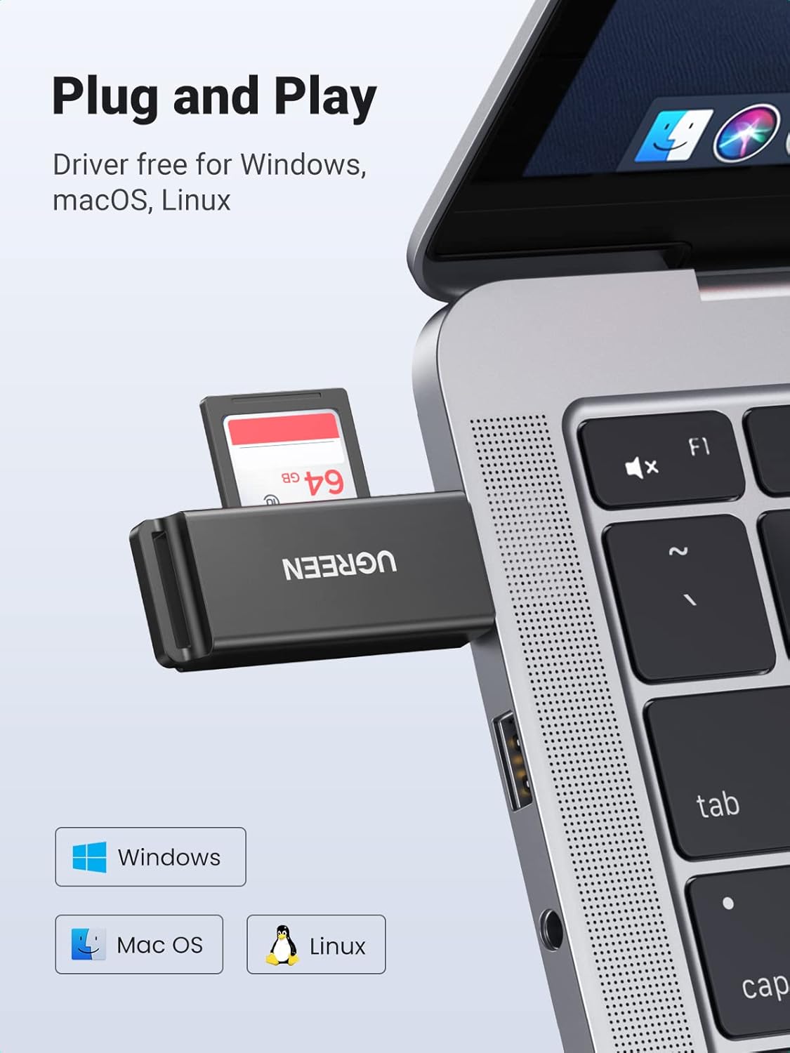 UGREEN 3.0 MMC, RS-MMC, SD Card Reader - Portable USB Dual Slot Flash Memory Card Adapter Hub for SDXC, SDHC, TF, Micro