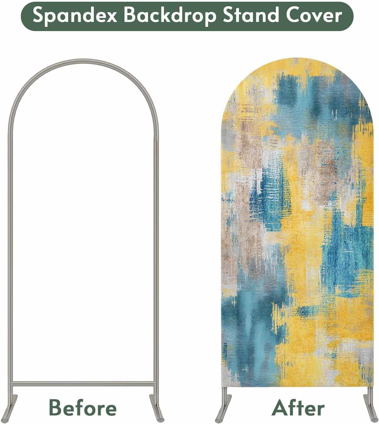 Jnbasdffb 7.2 Blue Yellow Brown Wedding Arch Cover,Stretchy Spandex Arch Backdrop Stand Covers FT,Modern Abstract