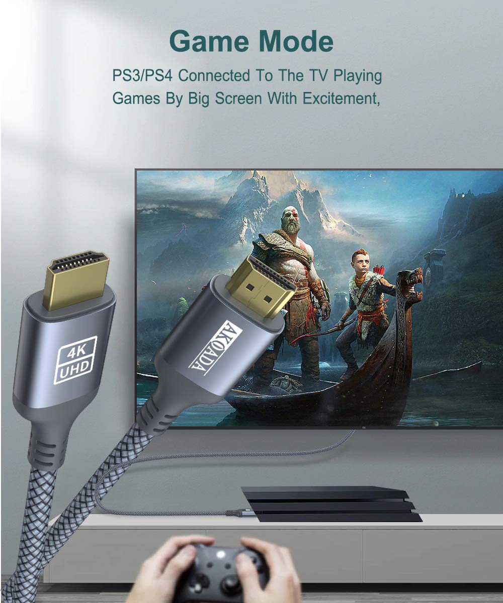 4K 15FT, 18Gbps 2.0 4K@60Hz 2K, 3D PS5/4, AkoaDa HDMI Cable High Speed Gaming Cord HDR, ARC Compatible for UHD TV